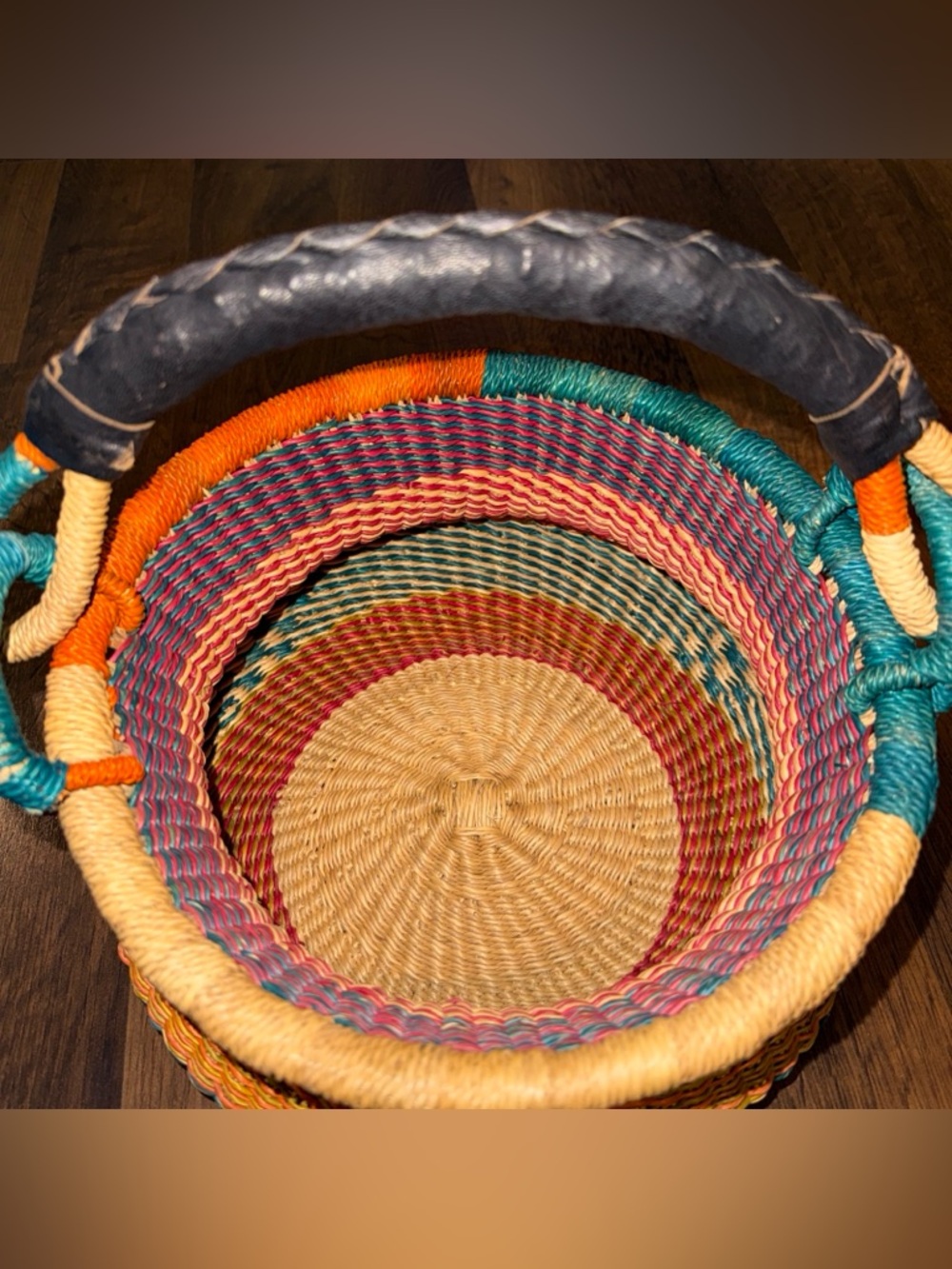 Handwoven Colorful Bolga Farmers Market Basket - Picture 4 of 12
